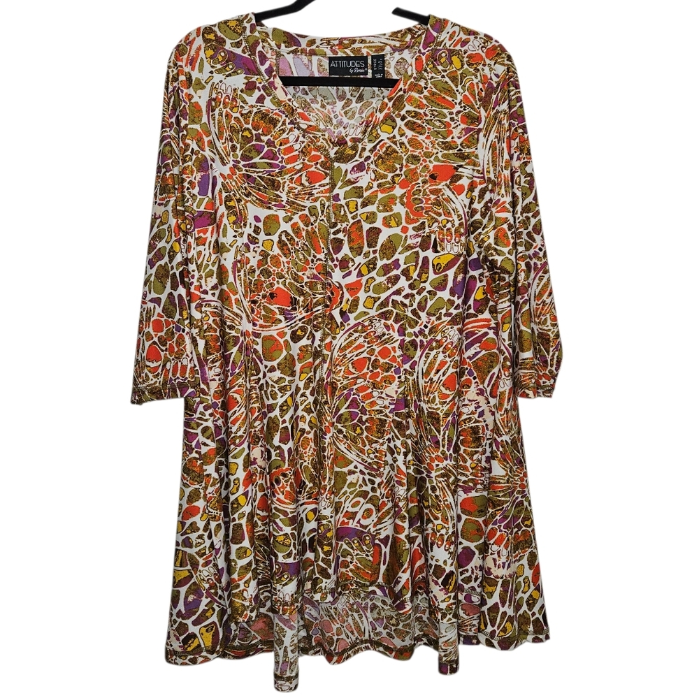 Attitudes By Renee Colorful Abstract Print Tunic Top Blouse Shirt Bohemian 1X